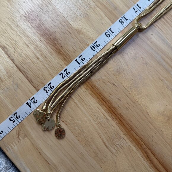 Long Gold-Tone Tassel Necklace With Cylinder Pendant & Dangling Charms By Chicos - Picture 7 of 11